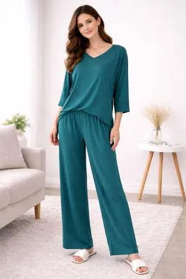 V-Neck Cotton Lounge Set Burgundy