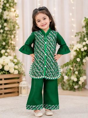 14 August 2 Pcs Girl's Fancy Embroidered Shirt And Trouser Set