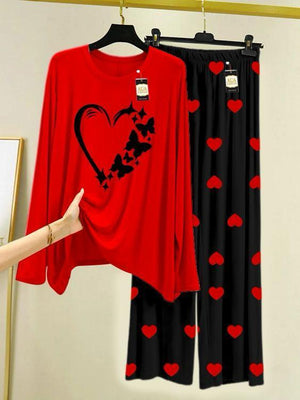 Pakistani Night Suit 2-Piece Cotton Jersey Red Heart Print