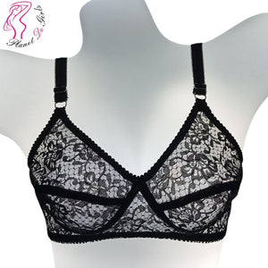 Black Lace Bra for Women, Adjustable Straps, Breathable Net Fabric, Sizes 32-42