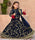 Raw Silk Embroidered Girl Outfit Navy Blue Golden 3-Piece Set