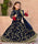 Raw Silk Embroidered Girl Outfit Navy Blue Golden 3-Piece Set