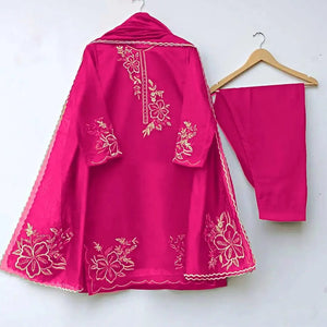 Pink Organza 3-Piece Wedding Suit with Embroidery