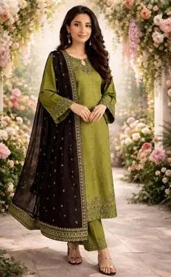 Green Embroidered Lawn 3Pcs Set for Women
