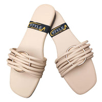 Women's Beige PVC Strappy Flat Sandals Multi Sizes