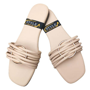 Women's Beige PVC Strappy Flat Sandals Multi Sizes