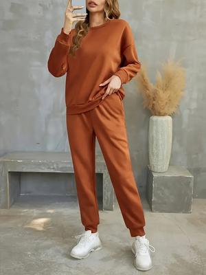 Brown Women's Fleece 2-Piece Tracksuit Set