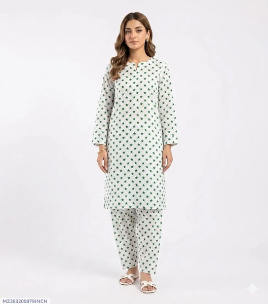 2 Pcs Women's Unstitched Printed Suit