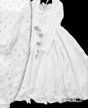 Women Chiffon Maxi Suit White 3Pcs Eid Party Wear