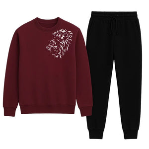 LION Printed Maroon  Tracksuit Sweatshirt & Trouser  | Warm & Comfortable Winter Wear | XL