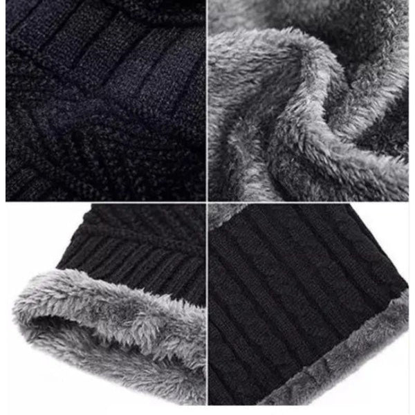 Winter Wool Cap with Neck Warmer Set | Thermal Beanie & Scarf Combo for Men and Women | Black And Gray
