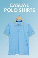 Product Name: Men's Cotton Polo Shirt Blue Yellow Trim