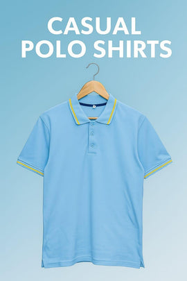 Product Name: Men's Cotton Polo Shirt Blue Yellow Trim