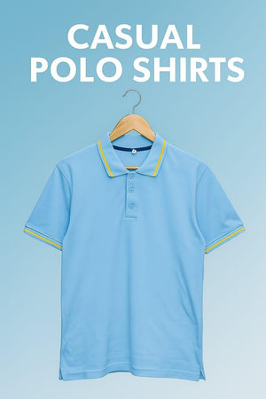 Product Name: Men's Cotton Polo Shirt Blue Yellow Trim