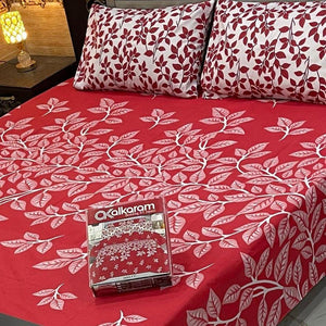 Vibrant Red Printed Double Bedsheet Set with Pillow Covers