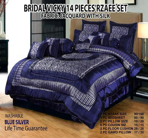 14-Piece Silk Jacquard Bridal Set Blue Silver