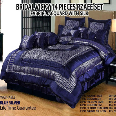 14-Piece Silk Jacquard Bridal Set Blue Silver