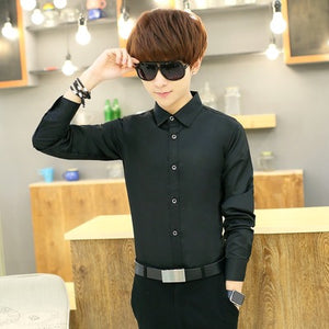 Men's Slim Fit White Business Shirt Summer Office Wear